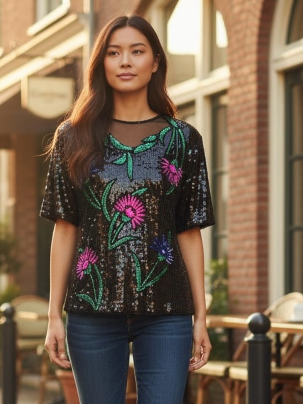 Holiday Party Stenay Silk Floral Evening Top Blouse 80’s VTG